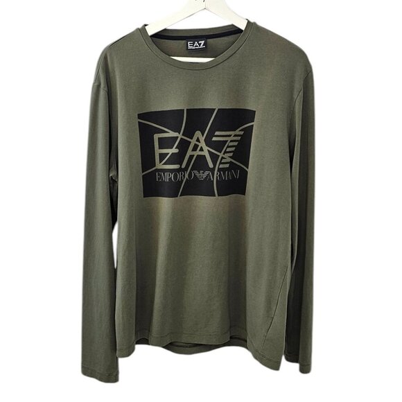 Emporio Armani Other - Emporio Armani EA7 Mens Long Sleeve Logo Shirt Green Cotton Stretch Size XXL